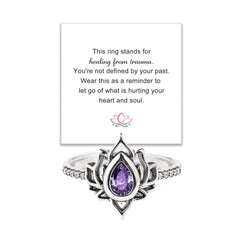 Decixde Lotus Ring for Women Lotus Flower Ring My Trauma Ring Lotus Promise Ring Zircon Inlaid Flower Ring Inspirational Ring Statement Floral Jewelry Gift (purple 7)