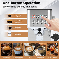 Espresso Machine 20 Bar Compact Stainless Steel Coffee Maker with Milk Frother-Silver