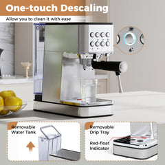 Espresso Machine 20 Bar Compact Stainless Steel Coffee Maker with Milk Frother-Silver
