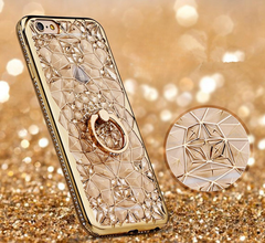 Rhinestone Ring Phone Case with Durian Flower Design