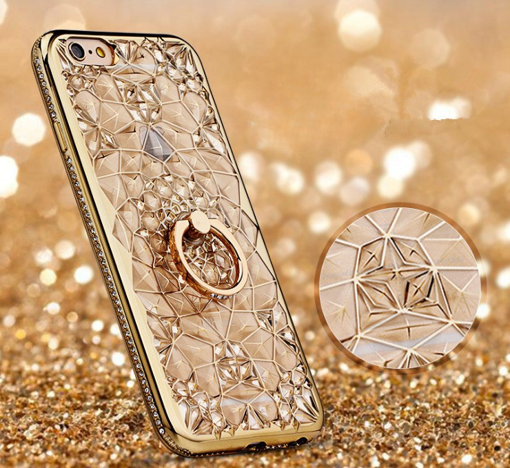 Rhinestone Ring Phone Case with Durian Flower Design